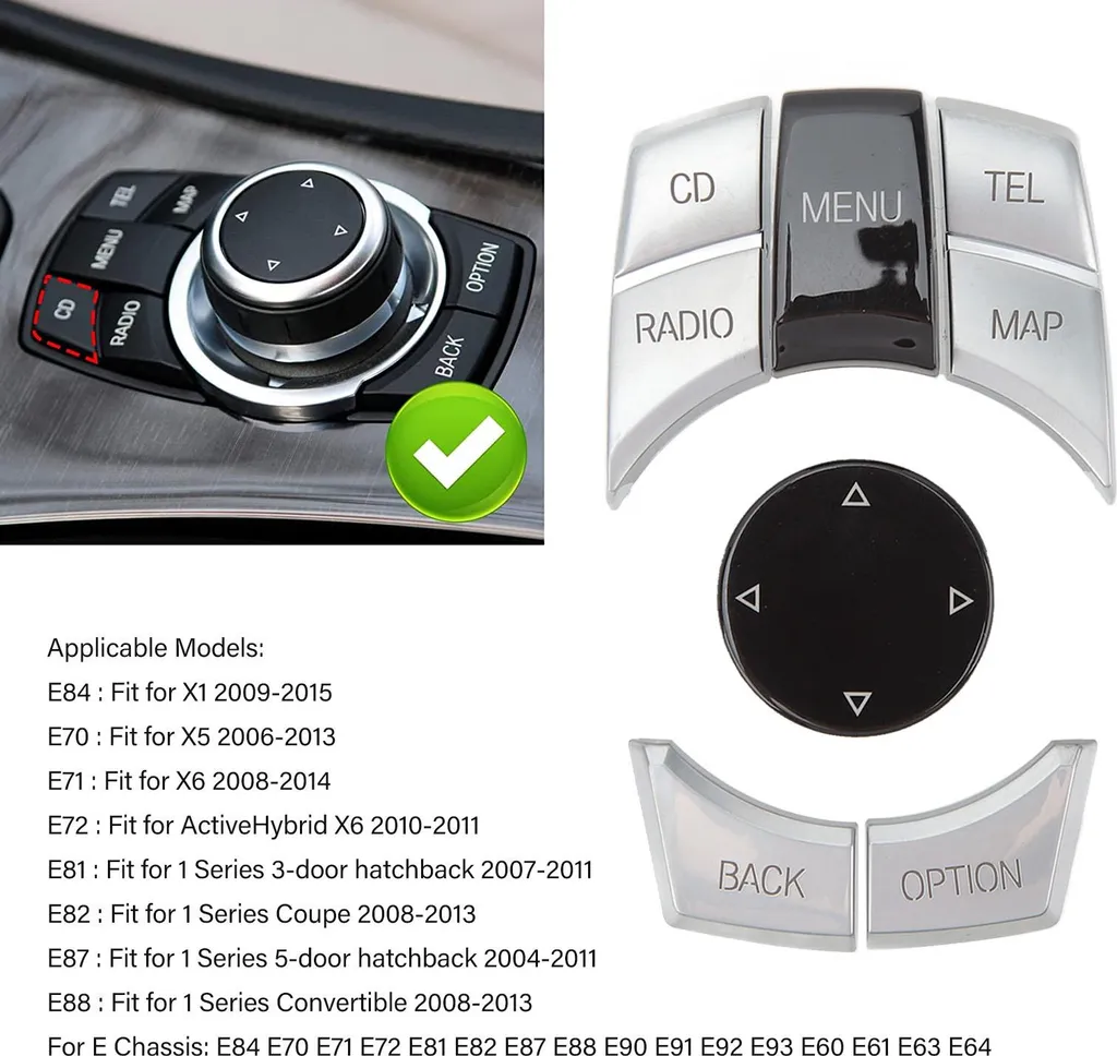 Cache Bouton iDrive - 6x Électro-Argenté pour Série 1/3/5/6 BMW - 4