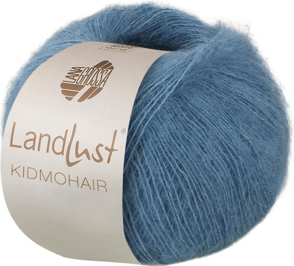 A ball of blue yarn with a label.