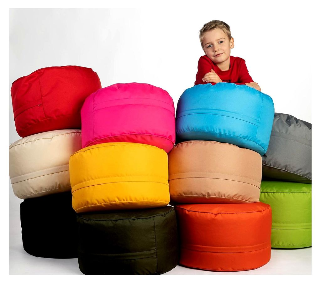 Runder Sitzsack - Hocker 25 x 45 cm - Indoor & Outdoor - Sitzpouf mit abnehmbarem Bezug - Sitzbank, Sitzhocker, Bodenkissen - Orange