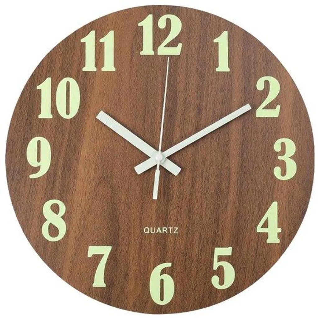 Horloge murale silencieuse de 30 cm avec cadran en bois marron et fluide