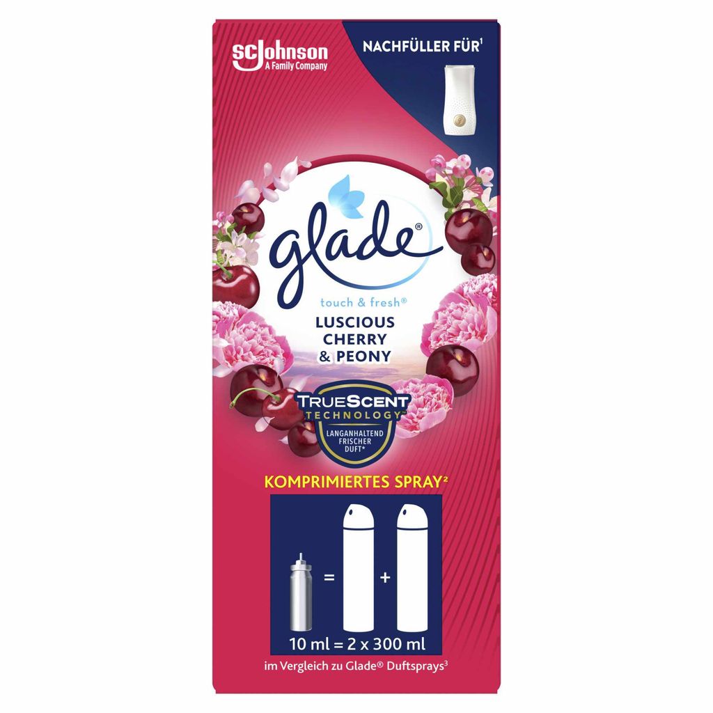 Glade Touch & Fresh Minispray Nachfüllpackung 10 ml – Üppige Kirsch-Pfingstrose