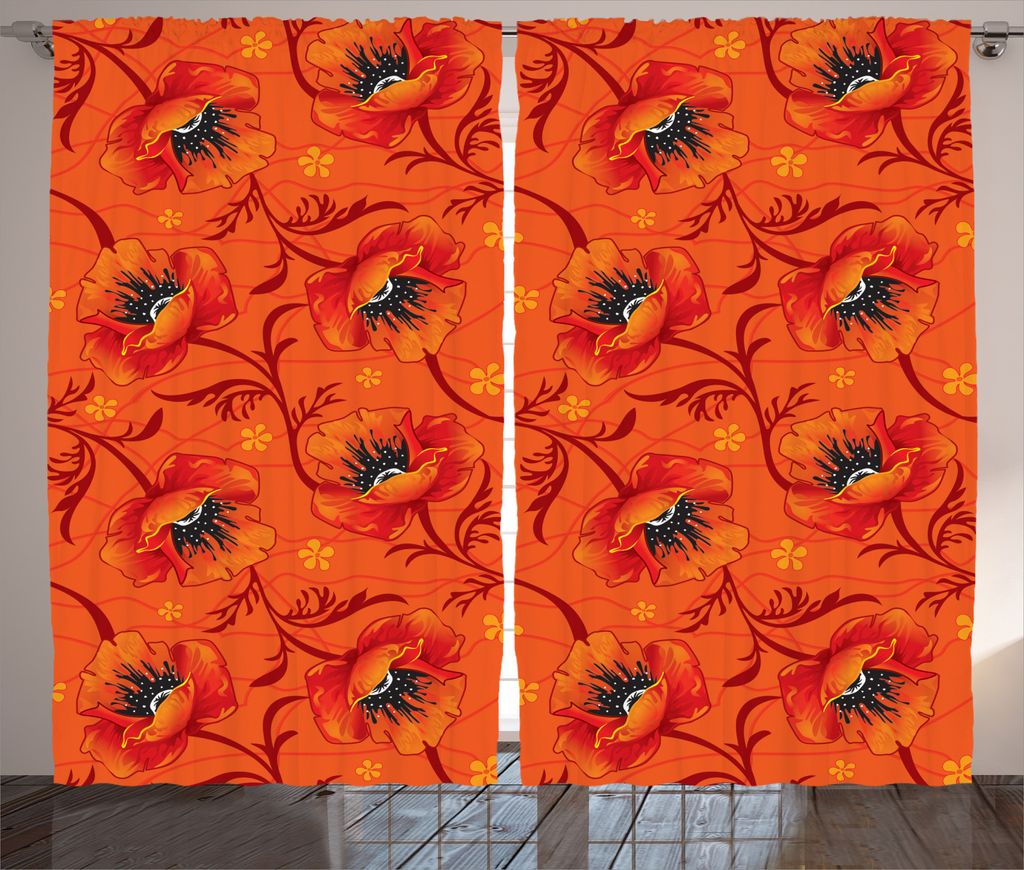 ABAKUHAUS Orange Rustikaler Vorhang, Mohnblumen-Blumen Romantik, Wohnzimmer Universalband Gardinen mit Schlaufen und Haken, 280 x 245 cm, Burnt Ora...