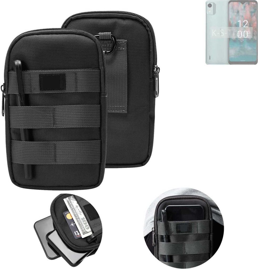 K-S-Trade Holster Gürtel Tasche kompatibel mit Nokia C12 Pro Handy Tasche Schutz Hülle dunkel-grau viele Fächer, 1x