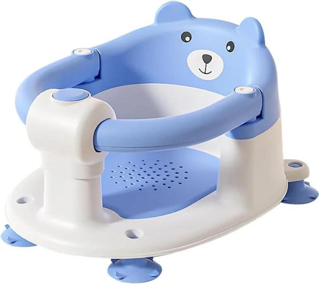 Baby Badesitz - Badstuhl 0–6 Monate - Rutschfest - Süßes Bärchen-Design - Sicherer PP-Kunststoff - Für Neugeborene & Säuglinge - Blau