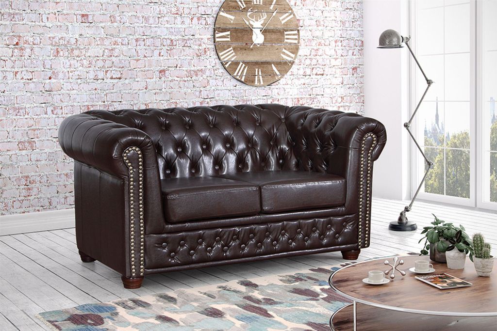 Edles Chesterfield Sofa 2 Sitzer in Kunstleder Vintage Produktbild 