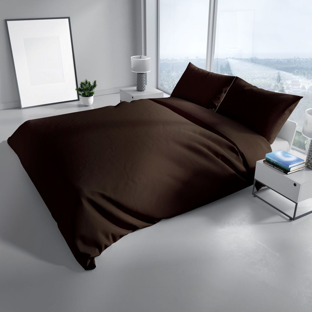 Bettwäsche 135x200 + 80x80 cm Baumwolle Renforce braun Uni Produktbild 5