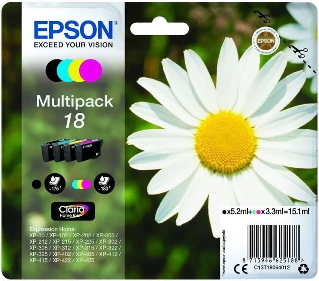 Cartucce Epson 18 Margherita Multipack 4 Colori | Originali per XP Series