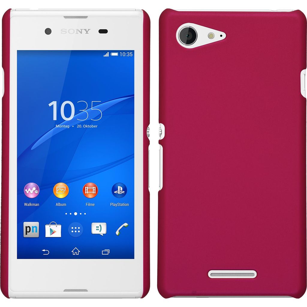 PhoneNatic Case kompatibel mit Sony Xperia E3 - Hülle pink gummiert Hard-case + 2 Schutzfolien