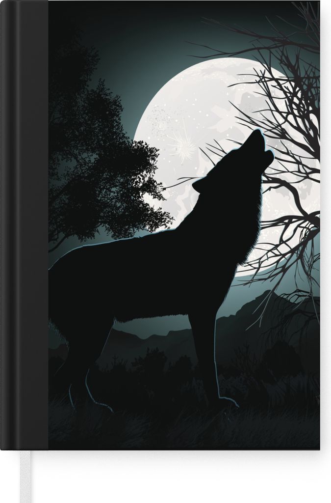 MuchoWow Notizbuch Tagebuch Haushaltsbuch Notebook A5 Wolf - Scherenschnitt - Mond - Notizblock - Notizheft - Notebook - Schreibblock - Papier
