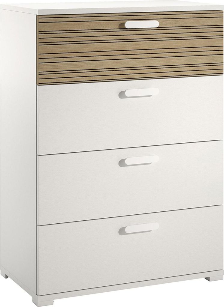 Dmora Kommode Salimbene 70x39x98 cm Weiß, 4 Schubladen mit Schiebetüren