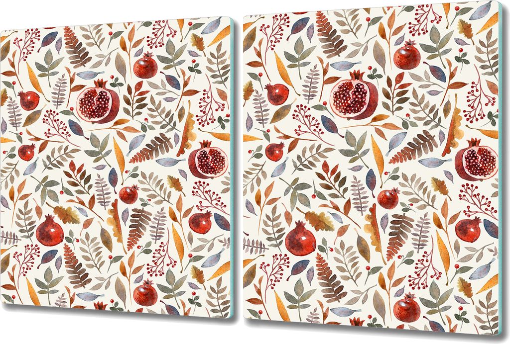 Glas-Herdabdeckplatte Glaskeramikkochfeld-Abdeckung Spritzschutz - 2x 40x52 cm - Bunte Herbstbeeren