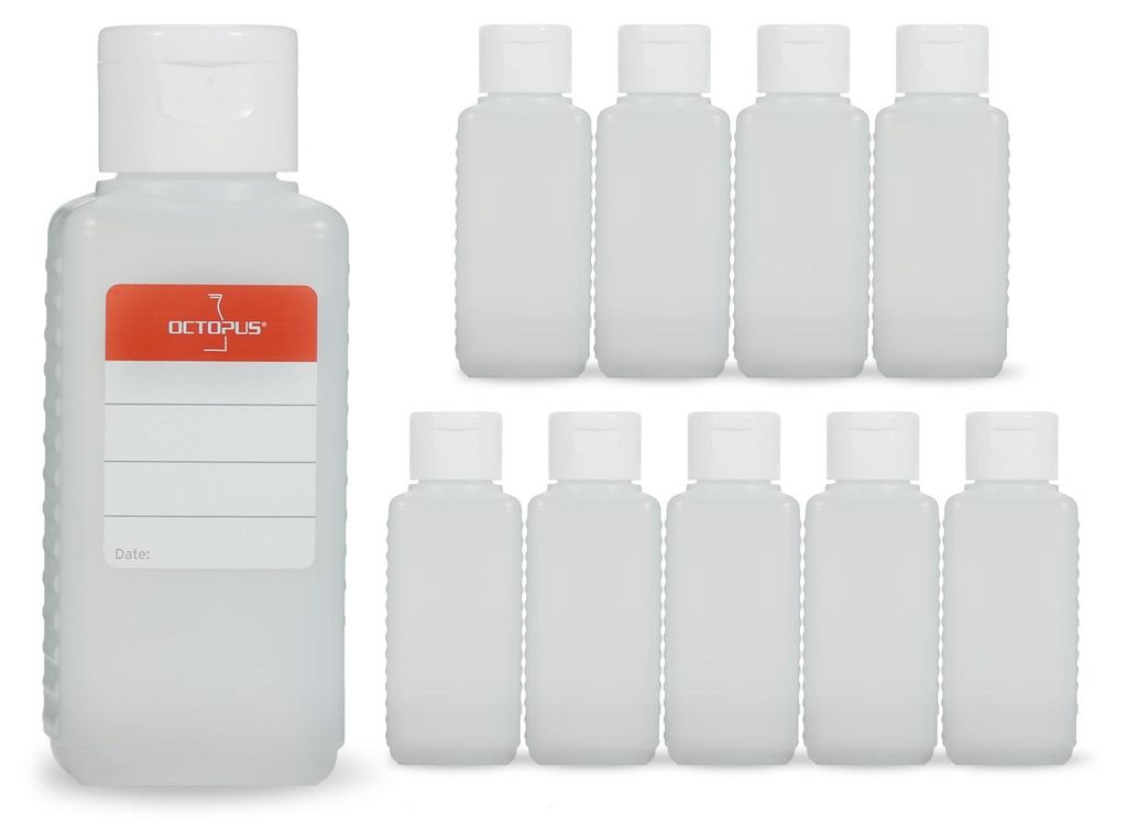 10 plastových fliaš 100 ml štvorcových z HDPE, prírodná Obrázok produktu 