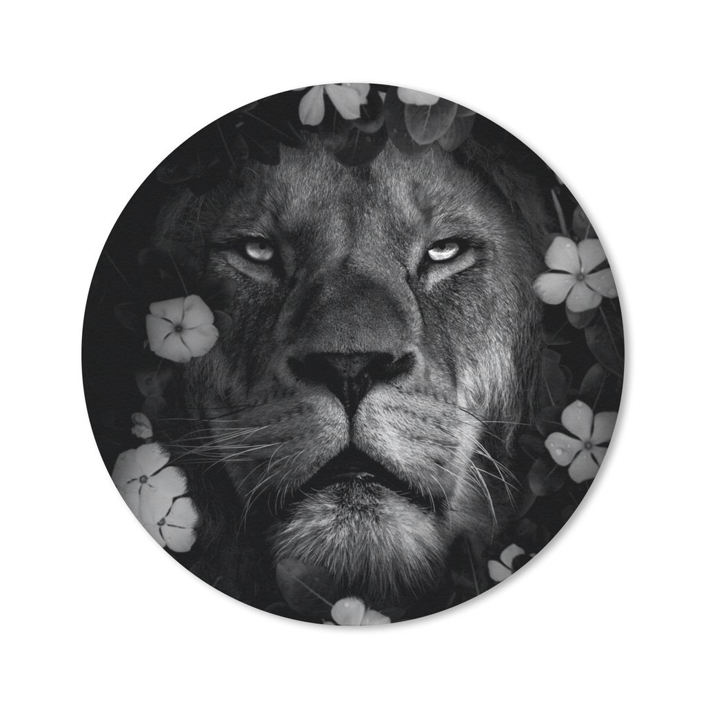 MuchoWow Mauspad Mousepad Blumen - Dschungel - Löwe - Schwarz - Weiß 40x40 cm - Mousepads - Maus Mat - Pad - Mausunterlage - Schreibtisch Acces...