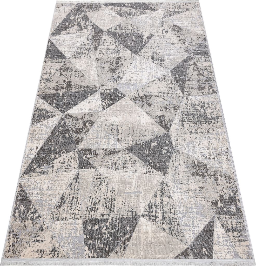 Modern Teppich REBEC Franse 51192A - zwei Ebenen aus Vlies creme / grau beige 240x330 cm