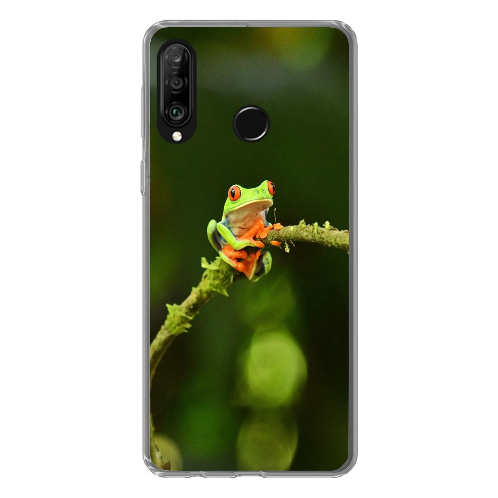 MuchoWow Handyhülle Schutzhülle Hülle für Huawei P30 Lite Frosch - Äste - Grün Silikon Softcase Handy Hülle - Handyhülle