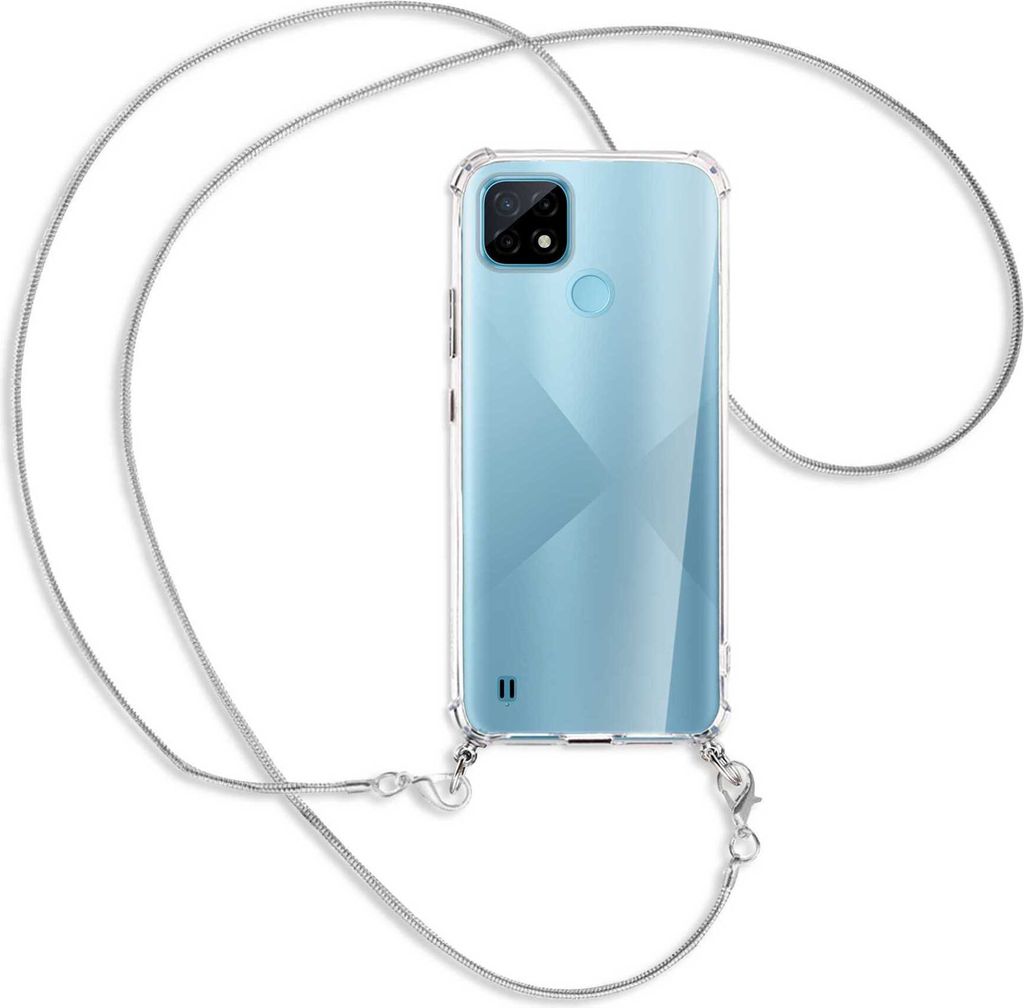 Handykette Backcover-Schutzhülle mit Band (Metall silberfarben) für Realme C21 (RMX3201) - silberfarbene Kette Snake