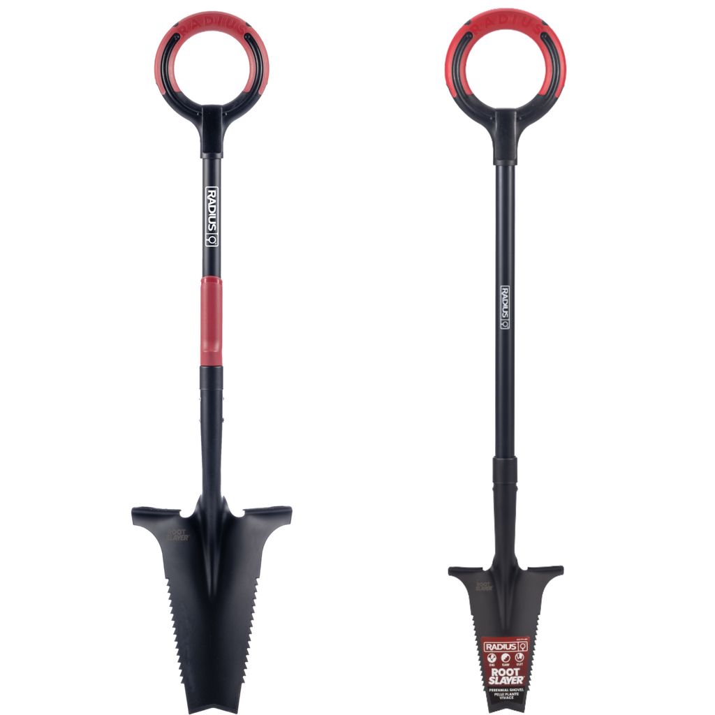 Root Slayer Pro Set Wurzelspaten + Beetspaten 2.0 mit Stiel, ergonomisch & robust, Spaten & Schaufel mit Schneidspitze & Wurzelsäge, rot