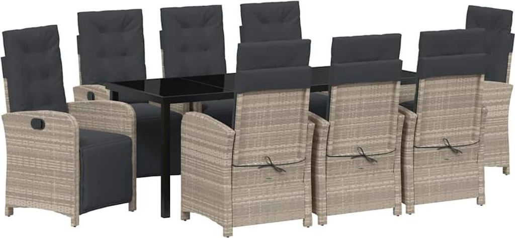 vidaXL Garten Essgruppe mit Kissen 9 pcs Hellgrau Poly-Rattan