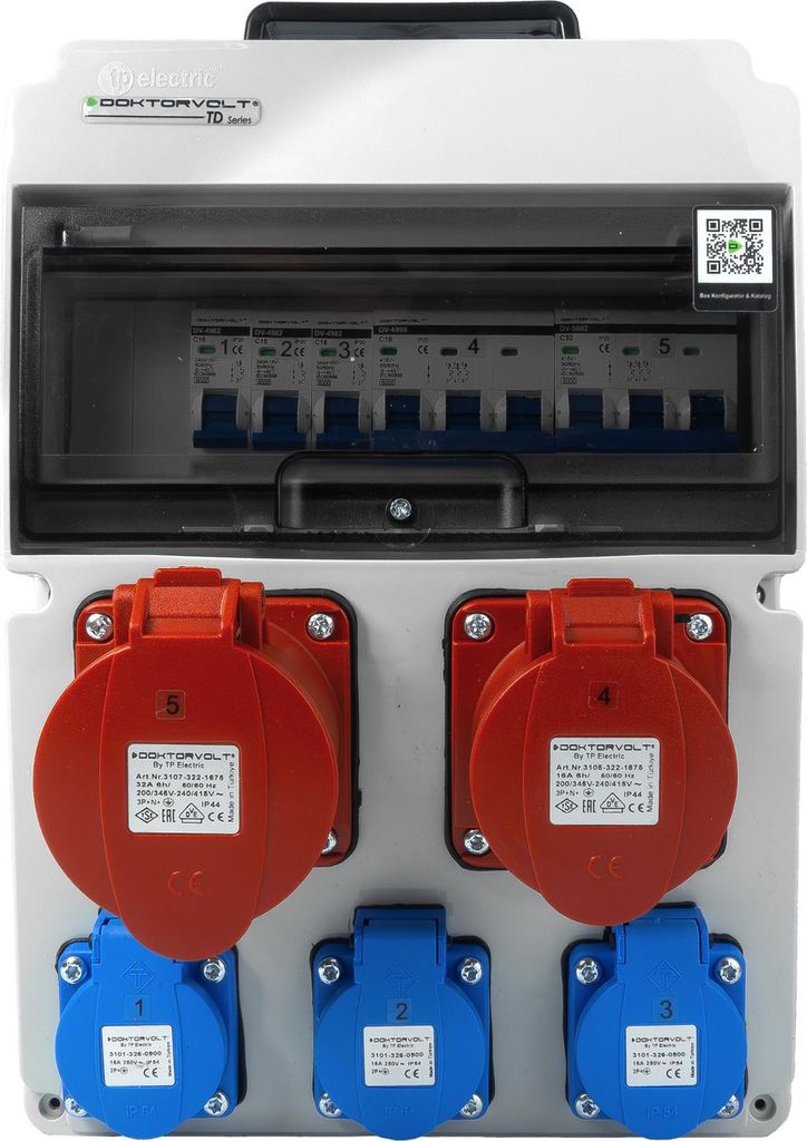 Baustromverteiler 16A 32A CEE 3x230V Stromverteiler mit Griff LS-Schalter Doktorvolt DV-8119-F