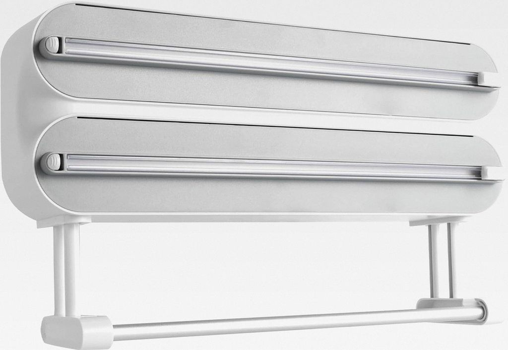 3-in-1 Küchenrollenhalter Wand, Frischhaltefolienspender mit Klebehaken-Aufkleber Folienspender für Frischhaltefolie Alufolie Backpapier und Küc...