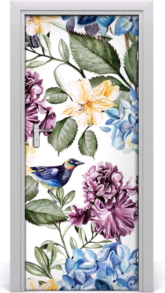 Tulup Türaufkleber 85x205 cm Dekorative Aufkleber Selbstklebend Wasserdichte Tapete Abnehmbar Schlafzimmer Wohnzimmer Wohnkultur - Blumen und Vögel