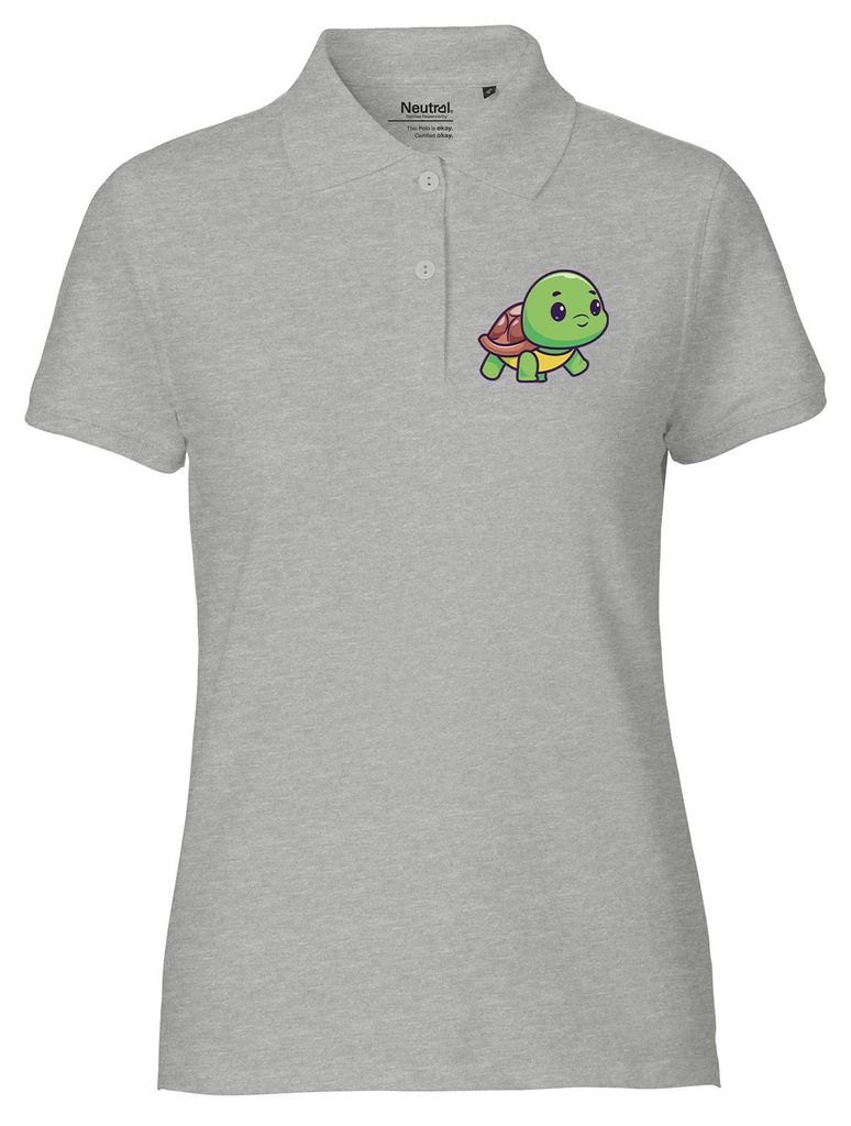 Huuraa Damen Polo Shirt Baby Schildkröte Comic XS Sport Grey Bio Baumwolle Fairtrade Poloshirt Geschenkidee