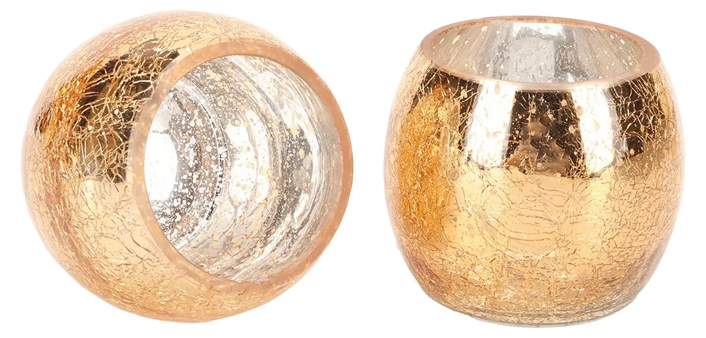 Photophores en verre doré moderne, duo de bougeoirs ronds design moucheté
