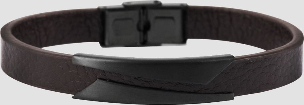 Akzent Armband aus Echtleder und Edelstahl in Dunkelbraun mit IP Black-Beschichtung