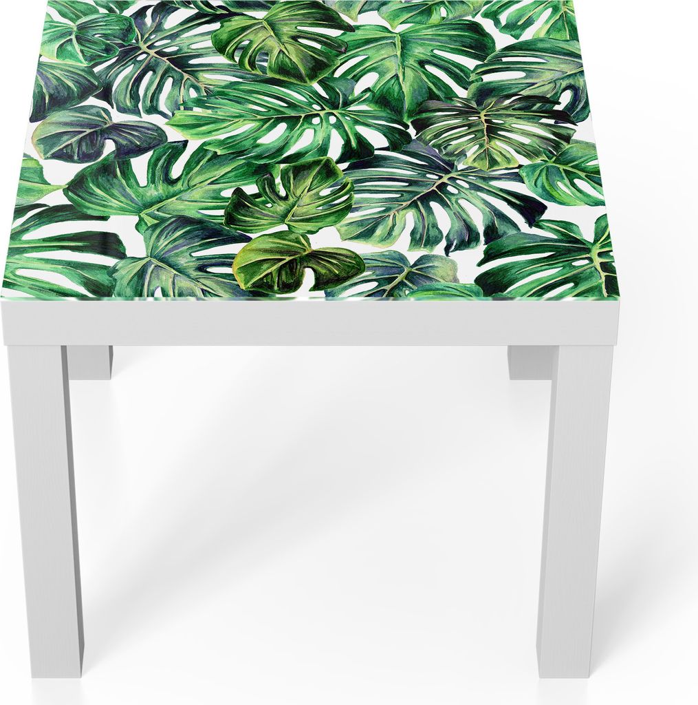 DEQORI Couchtisch 55x55 cm Weiß 'Tropisches Flair' Glas Beistelltisch Glastisch modern