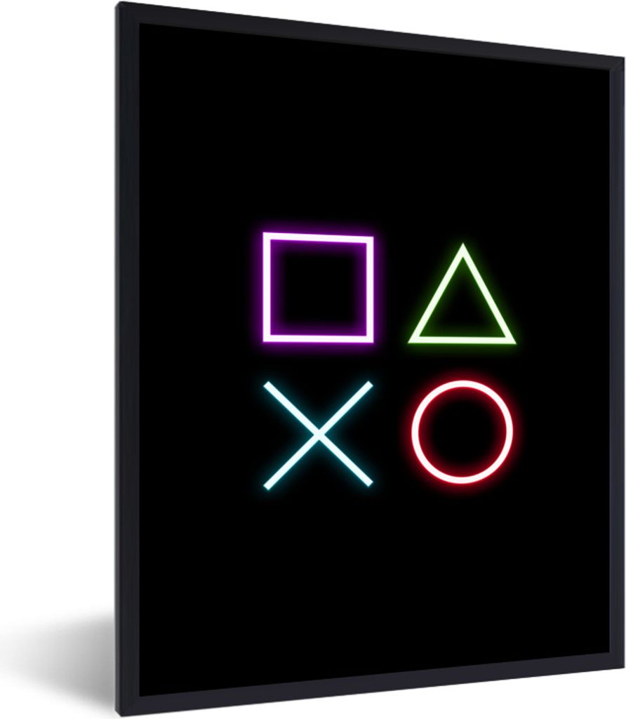 MuchoWow Gerahmtes Poster Gaming - Neon - Konsole - Schwarz - Controller - Gaming 60x80 cm - Poster mit Schwarzem Bilderrahmen Wandposter Rahmen ...