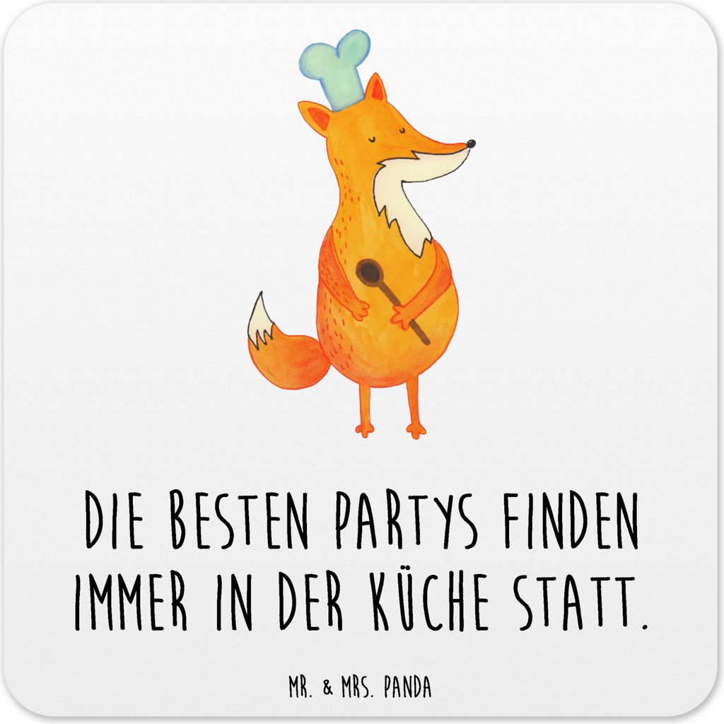 Mr. & Mrs. Panda Untersetzer Eckig Fuchs Koch 10er Set - Weiß - Geschenk, Tassenuntersetzer, Glas-Untersetzer, Tischuntersetzer, Coaster, Chefkoch...