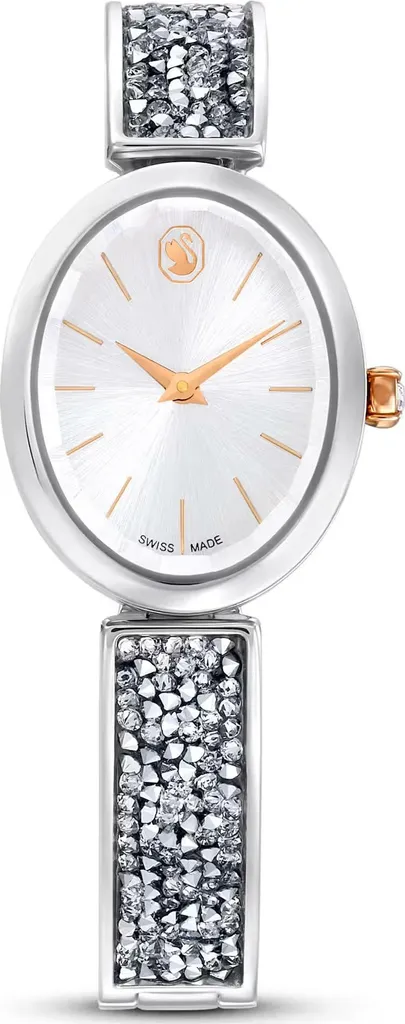 Montre Swarovski Swiss Made Crystal Rock Oval Blanche en Acier Argenté