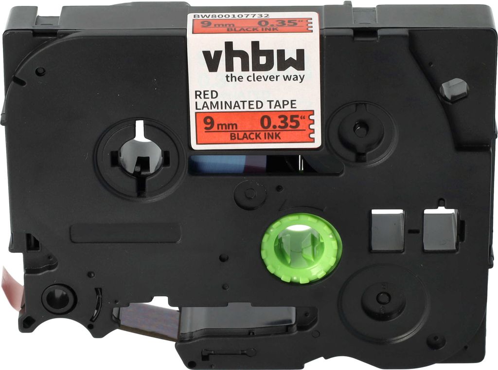 vhbw Schriftband-Kassette kompatibel mit Brother PT 1000, 1230PC, 1200P, 1200, 1090, 1080, 1010, 1000-Serie Etiketten-Drucker 8m x 9mm Schwarz auf Rot
