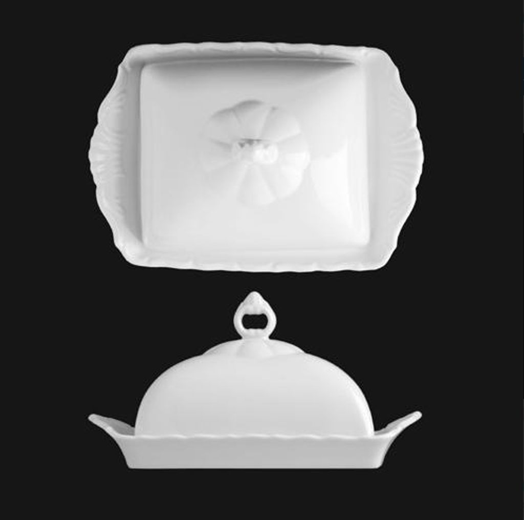 Butterdose 20x14 cm, weißes Porzellan, Verona, G. Benedikt Produktbild 