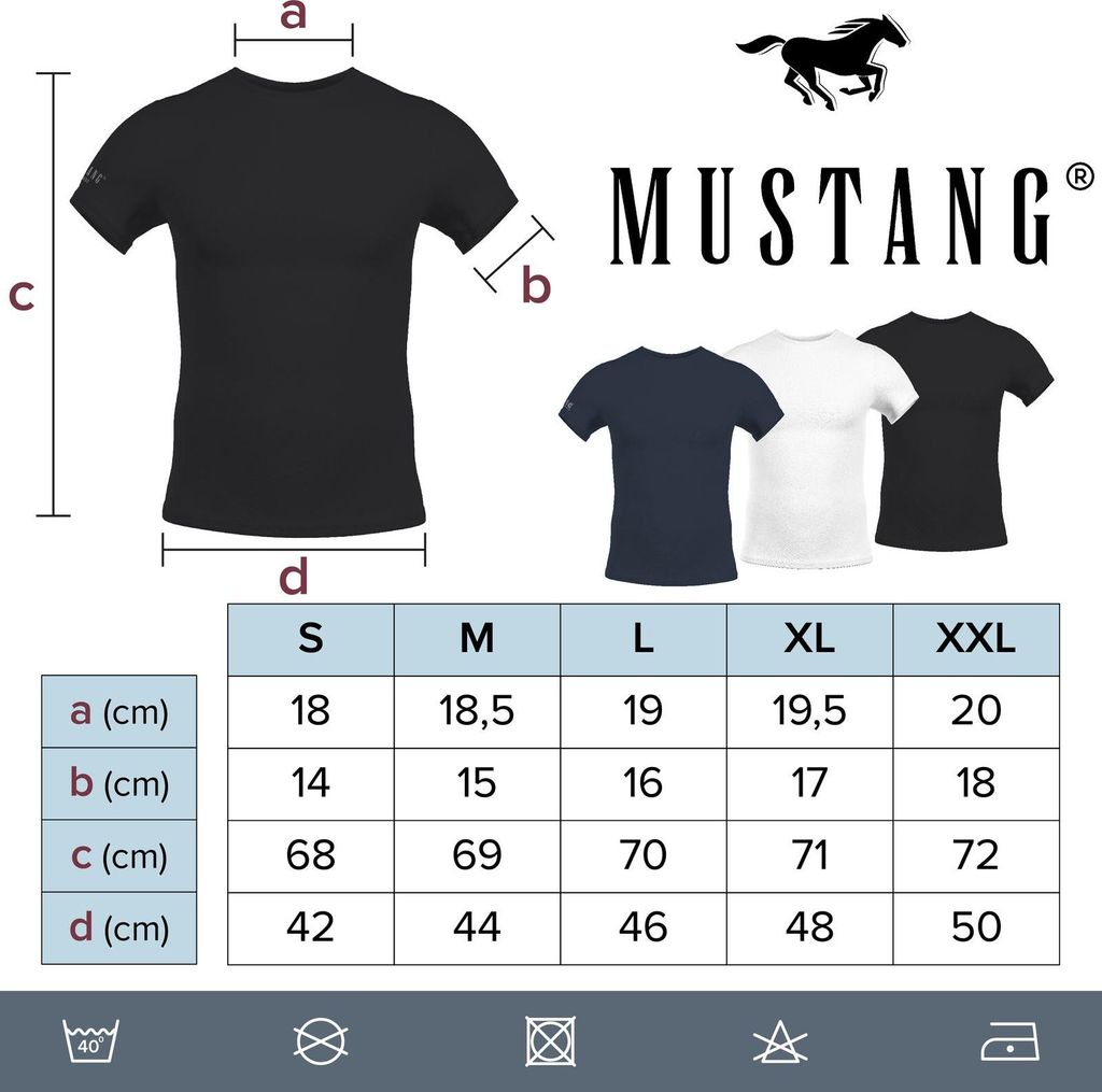 MUSTANG Pure Basic Shirt Unterziehshirt Unterhemd Unterwäsche, Größe:M, Farbe:Blau