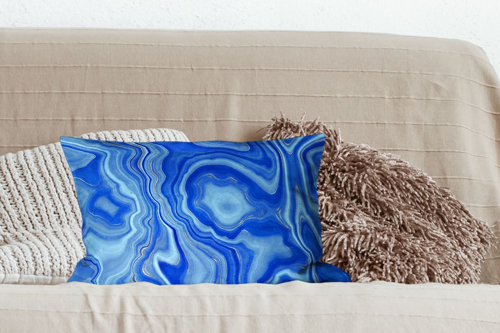 MuchoWow Zierkissen Sofakissen Wohnzimmer Dekokissen 50x30 cm Blau - Achatgeode - Steine - Marmor - Wohnzimmerdekoration - Polster mit Photo