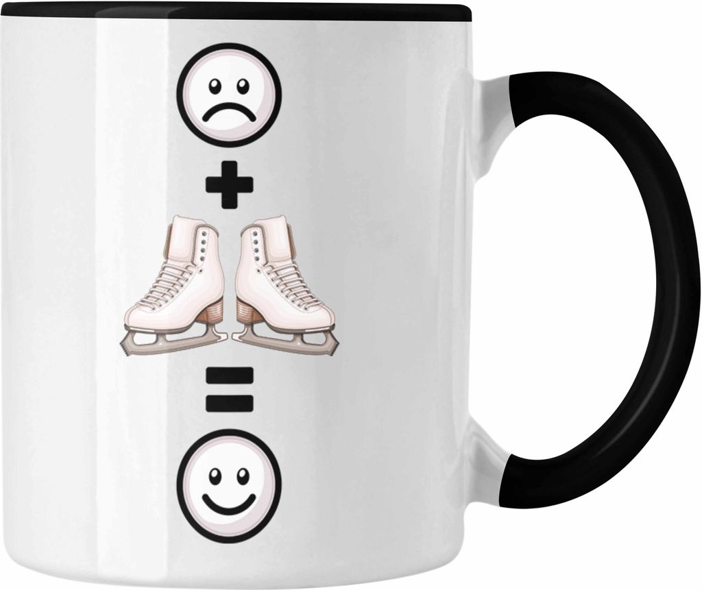 Trendation - Eiskunstlauf Tasse Geschenk für Eiskunstläuferin :( + Eiskunstlauf = :) Lustige Geschenkidee Geburtstag (Schwarz)