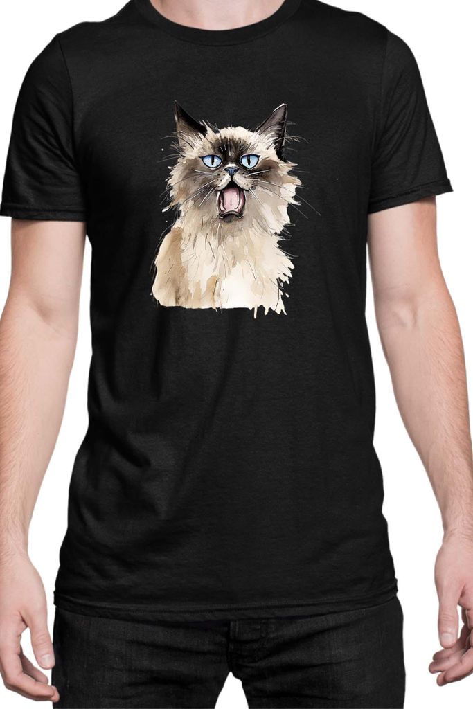 Herren T-Shirt Funny Cats Breeds Birman Cat 013, Man S / Schwarz