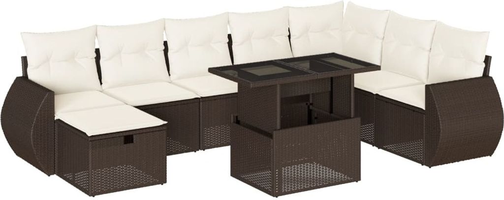 "im Sonderangebot" 9-tlg. Garten-Lounge-Set - elegantes Design - Sitzgruppe/Gartengarnitur - mit Kissen Braun Poly Rattan - Terassenmöbel DEMöbel...