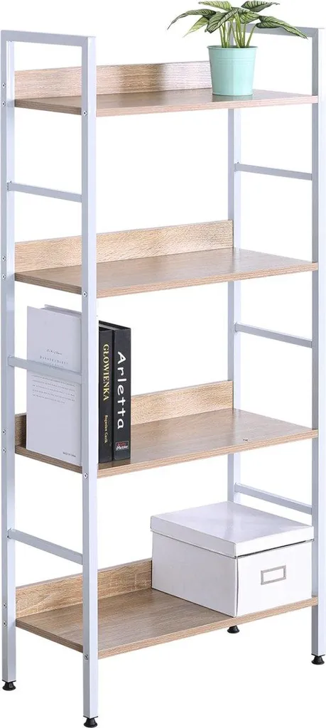 Étagère de rangement 4 niveaux Bila pour bureau et salon Chêne et Blanc