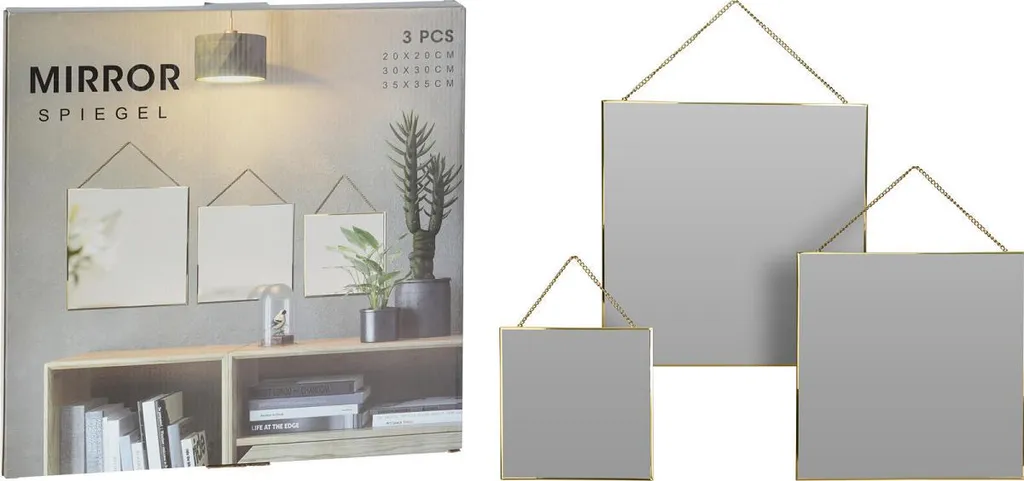 Miroir décoratif carré doré lot de 3 pièces pour un salon contemporain