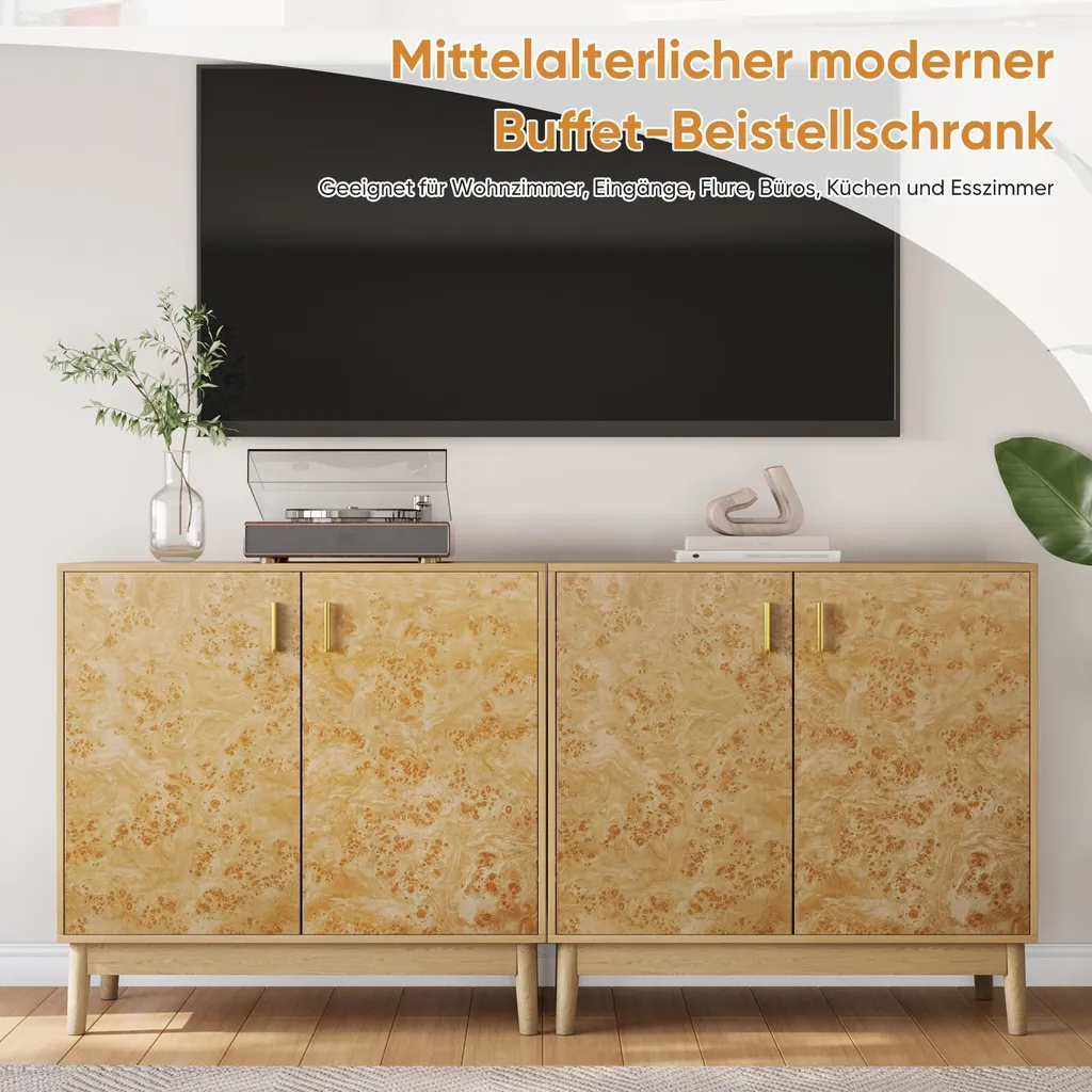 Buffet bois massif avec étagères modulables et pieds robustes - Rustik