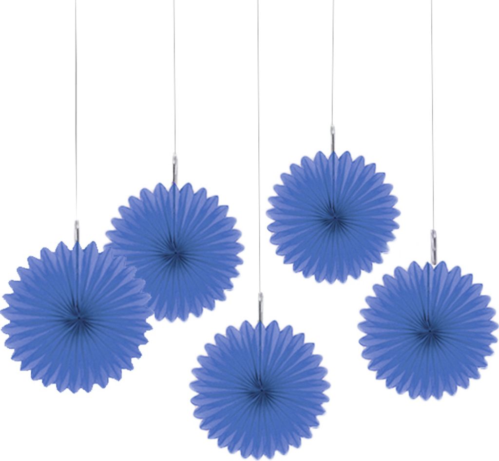 Bunte Papier Fächer Rosetten Deckenhänger 15 cm - Tolle Party Dekoration Accessoires - Royalblau