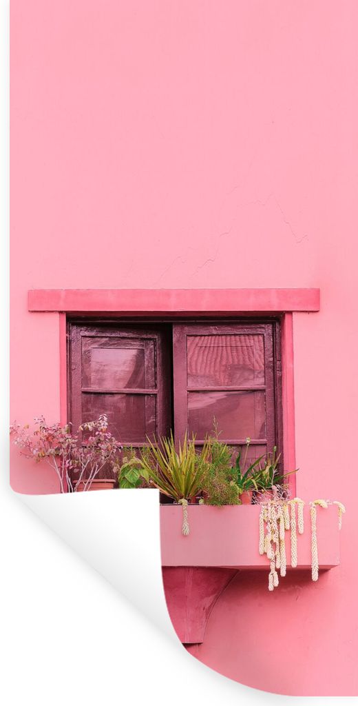 MuchoWow Wandtattoo Wandsticker Wandaufkleber Fenster - Pflanzen - Rosa - Pflanzgefäß 60x120 cm Selbstklebend und Repositionierbar - Selbstkleb...