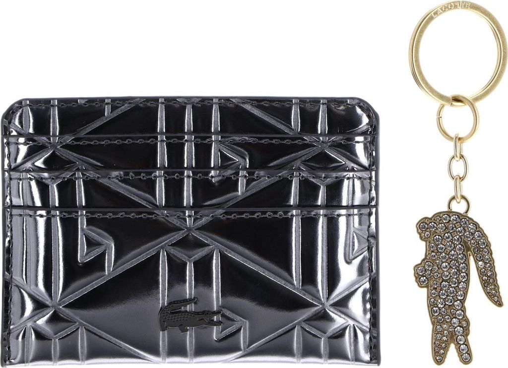 LACOSTE Kartenhalter Schlüsselanhänger CC Key Ring Box Shiny Dark Silver silberfarben