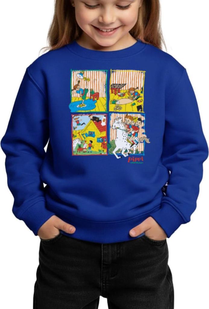Spreadshirt Pippi Langstrumpf Und Ihre Freunde Kacheln Kinder/Teenager Premium Pullover, 158/164 (12 Jahre), Royalblau