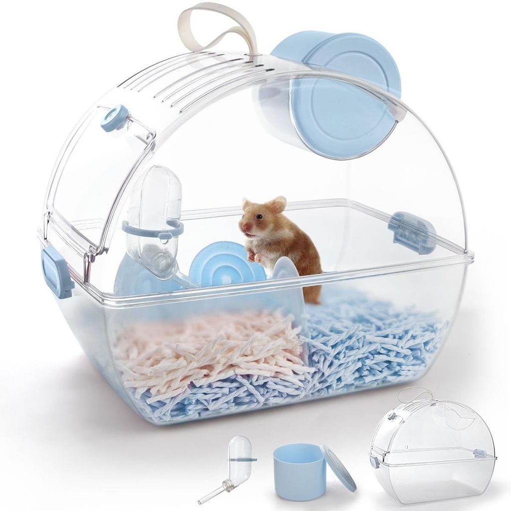 Transportkäfig für Haustiere, transparent Transportbox für Hamster, Chinchilla, Zwerghamster,Hamsterkäfig mit Silikon-Tragegriff,einfach zu rei...