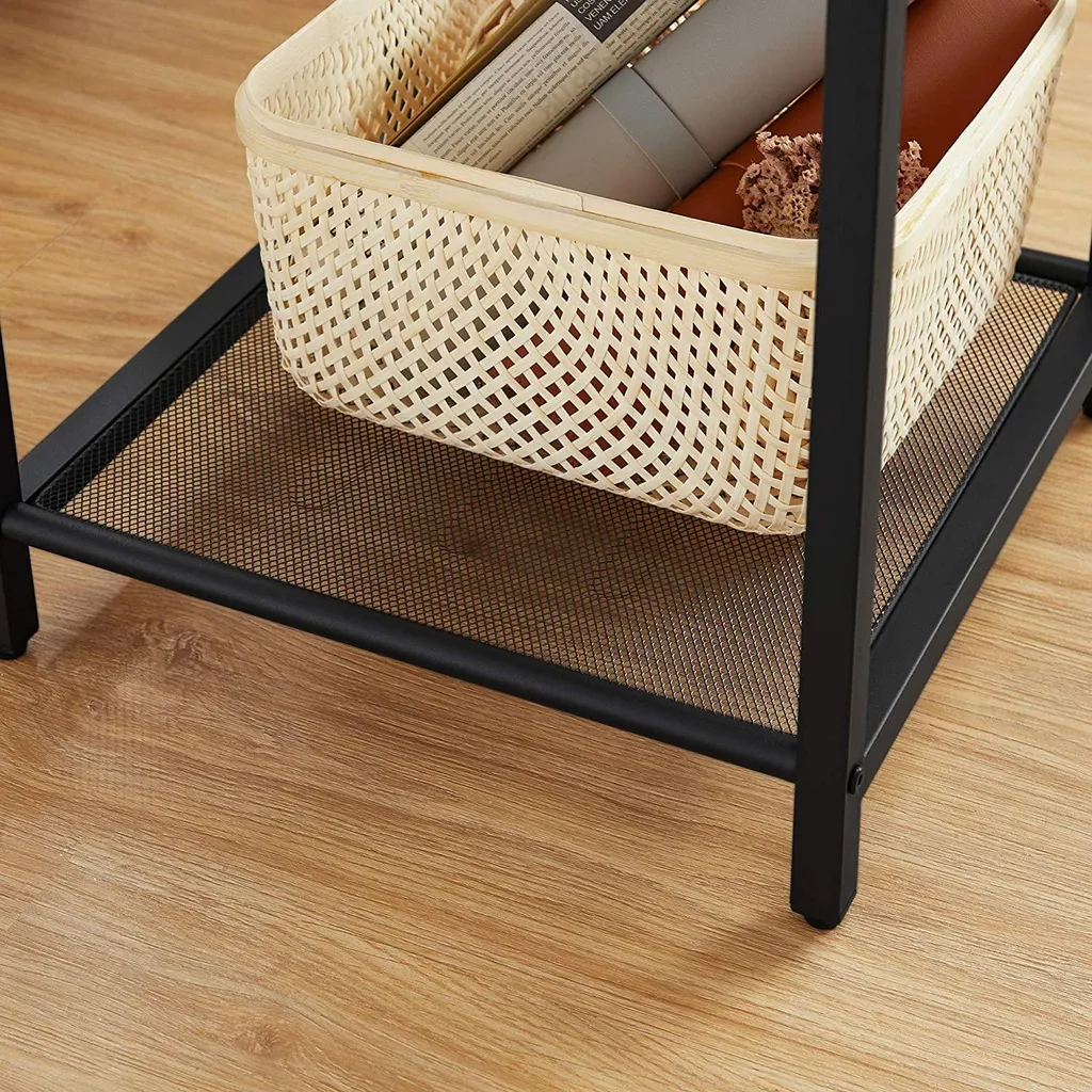 Table d'appoint avec compartiment ouvert et étagère grillagée noir mat - 6