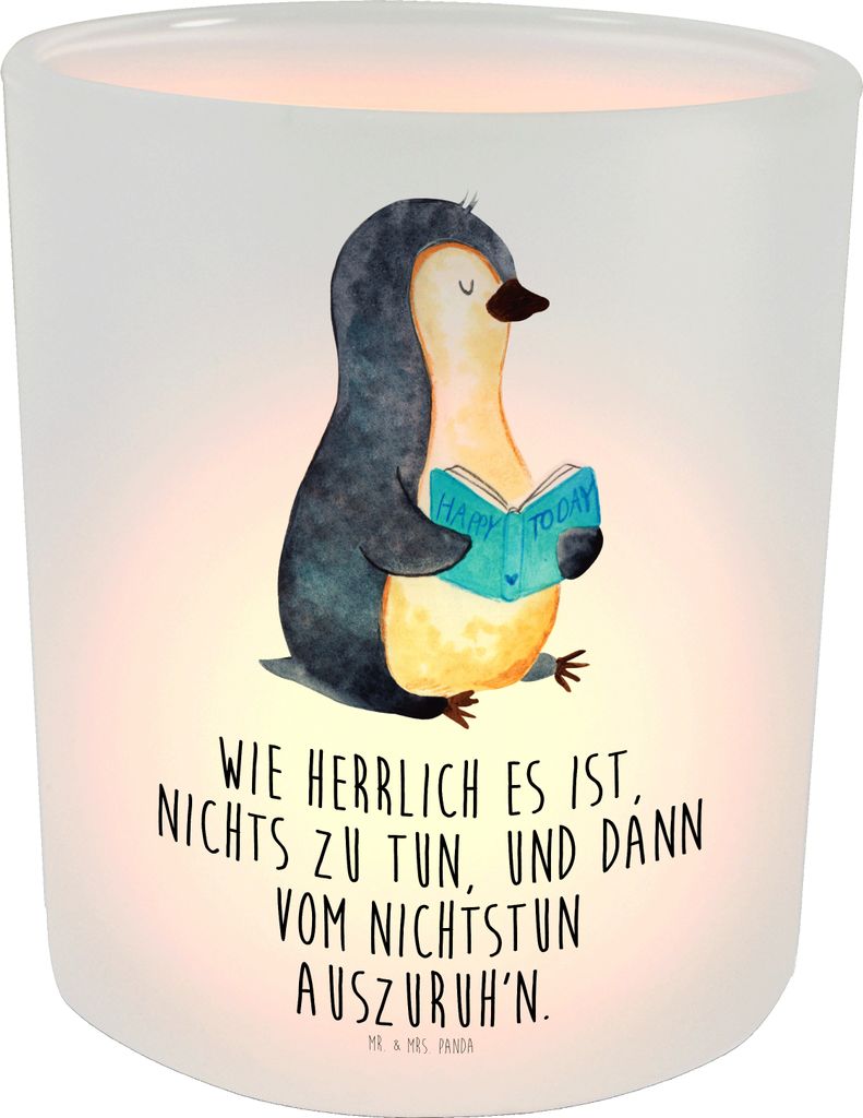 Mr. & Mrs. Panda Windlicht Deko Pinguin Buch - Transparent - Geschenk, Glas, kerzenhalter, Urlaub, aus, Outdoor, Teelichthalter