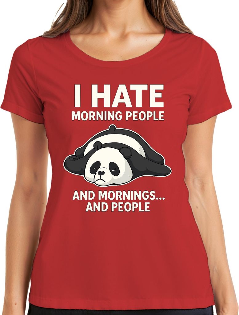 Ich hasse Morgenmenschen und Morgen Panda müde Geschenk Kaffee Damen T-Shirt, Rot, XL